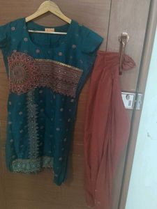 green Embroidered Kurta with Salwar