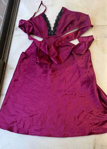 Burgundy Satin Lace Nightgown