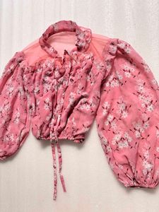 Chic Pink Floral Puff Sleeve Top