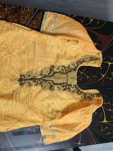 Peach Kurta with Embellished Neckline
