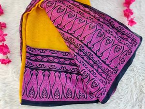 Yellow And Pink Printed Chiffon Fancy Saree