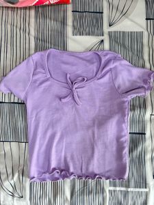 Cute Lavender Tie Front Lettuce Hem Top
