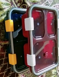 "SAI Tokyo Lunch Box - Buy 1 Get 1 Free - 3 Compartment 1000 ML Plastic Lunch Box (Red + Blue)"