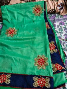 Green Saree with Embellished Border