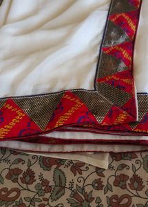 Elegant White Saree with Colorful Border