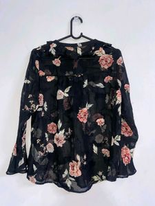 Black Floral Sheer Blouse | top