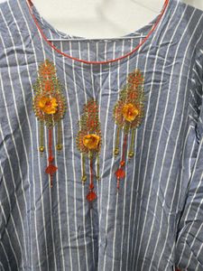 Striped Kurta with Embroidered Neckline