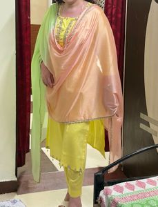 Vibrant Yellow Kurta Set with Ombre Dupatta