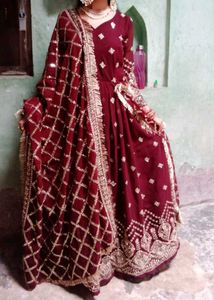 Maroon Embroidered Anarkali