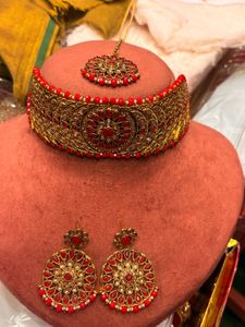 Red and Gold Indian Jewelry Set