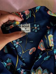 Bohemian Floral Print Navy Top
