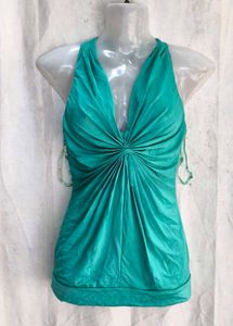Teal Ruched Halter Neck Top