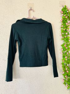 Dark Green Collared Long Sleeve Top