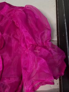 Vibrant Pink Organza Puff Sleeve Dress