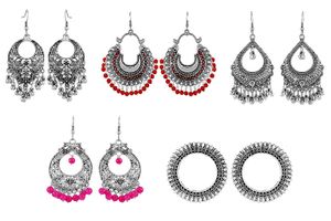 Bohemian Oxidized Silver Earrings Set Of 5