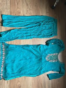 Teal Kurta Set with Embroidery