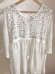 Mirrorwork Chikankari white tunic kurta