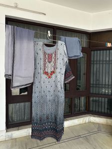 Elegant Grey Kurta Set with Dupatta