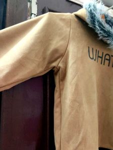 "Whatever" Graphic Hoodie with Faux Fur Trim