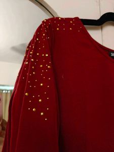 Red Dress with Embellished Shoulders