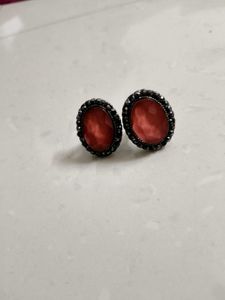 Vintage Peach Oval Gemstone Stud Earrings