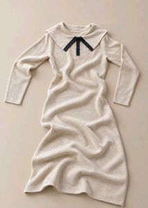 CREAM COLLARED LONG-SLEEVE MIDI DRESS