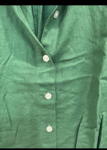 H&amp;M Green Linen-Blend Oversized Shirt