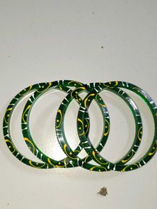 Set of Green Bangles with Embellishments