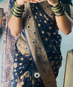 Elegant Navy Blue Saree with Gold