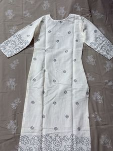 White Kurta with Floral print