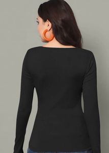 Black Square Neck Long Sleeve Top