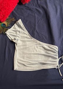 H&amp;M Blue One-Shoulder Ruched Crop Top