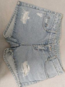 Light Wash Distressed Denim Shorts