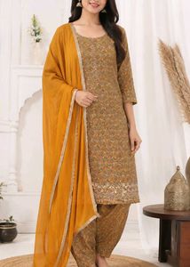 yellow suit cremic cotton dress material