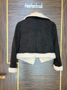 Black Faux Suede Sherpa Jacket check details