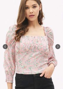 Pink Floral Puff Sleeve Top