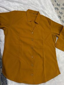 Classic Mustard V-Neck Button-Up Top