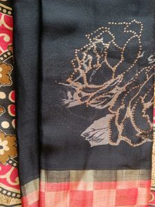 black golden and red colour saree