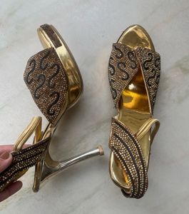 Elegant Gold Embellished 4 Inch Heels