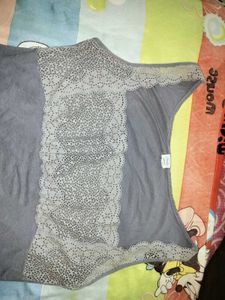 Bluish-Grey Lace Trim Cami Top