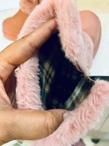 Cute Pink Furry Boots with Bow Detail