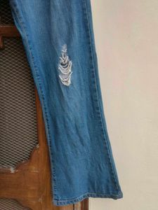 Y2K Beaded Ripped Blue Bootcut Jeans