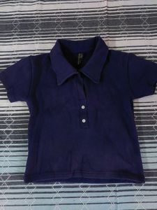 Crop Navy Blue Polo T-Shirt