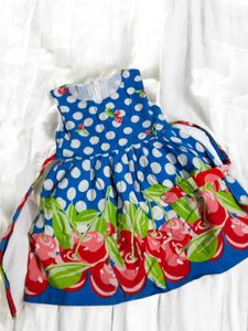 ​🍒 Blue Cherry Polka Dot Frock (2-4 Years)