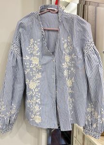 ZARA Embroidered Striped Blue & White Top