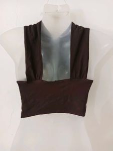 Stylish Brown Halter Neck Crop Top