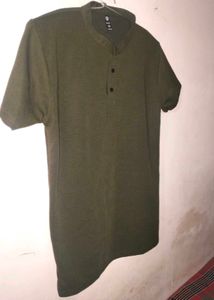 Men's Olive Green Textured Mandarin Collar Henley