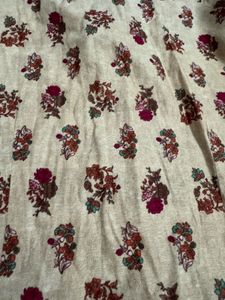 W- Beige Floral Print Kurta with Embellishment