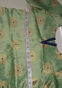 Green Brocade Kurta with Gold Print