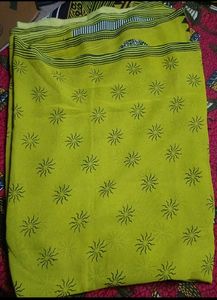 Vibrant Yellow Saree with Black Print